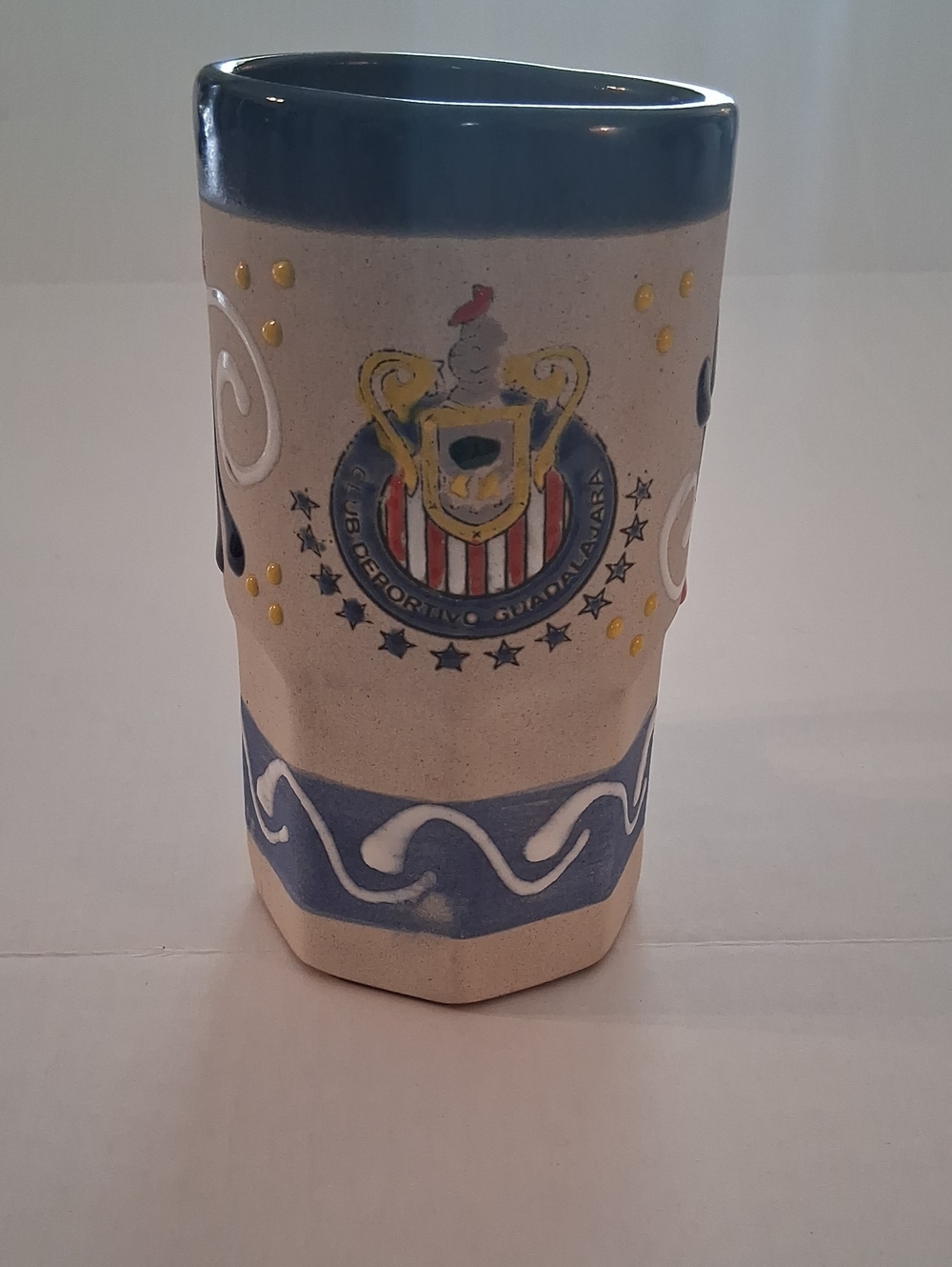 NEW Handmade Chivas de Guadalajara Mexican Barro Michelada Mug 7.5" x 4"